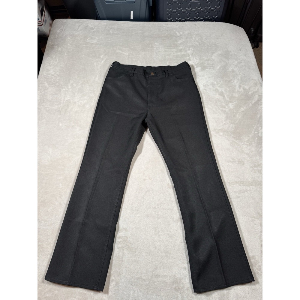 Vintage 70s Wrangler Slacks Size 36x32 Black Bootcut Talon Zipper MADE IN USA